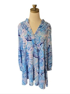 Lilly Pulitzer Blue Mini Dress Winona Swing Style XL Preppy Vacation